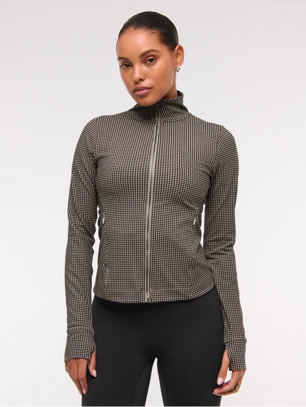 YPB Matching Set XXS Women's Houndstooth Zip-Up Long Sleeve jacket & leggings